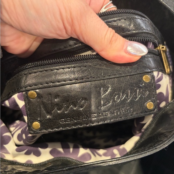 nino bossi black leather slouchy shoulder bag boho hobo purse y2k - Picture 4 of 5